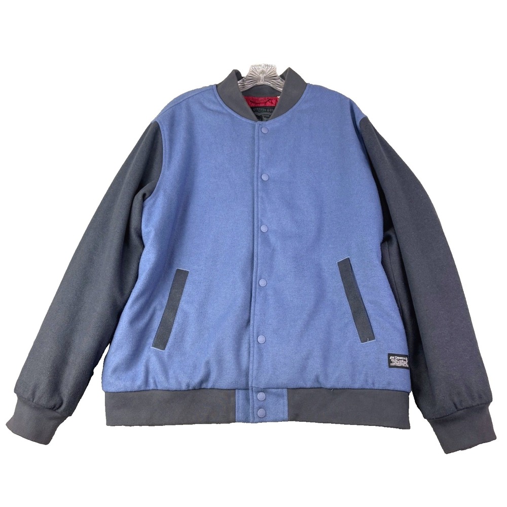 Levi L Blue Varsity Bomber Jacket Wool Blend Fleece Quilted Lining Streetwear